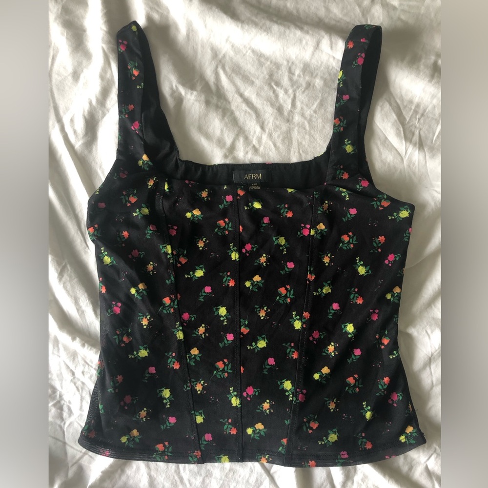 AFRM corset style top. Black with flowers. Worn just a handful of times